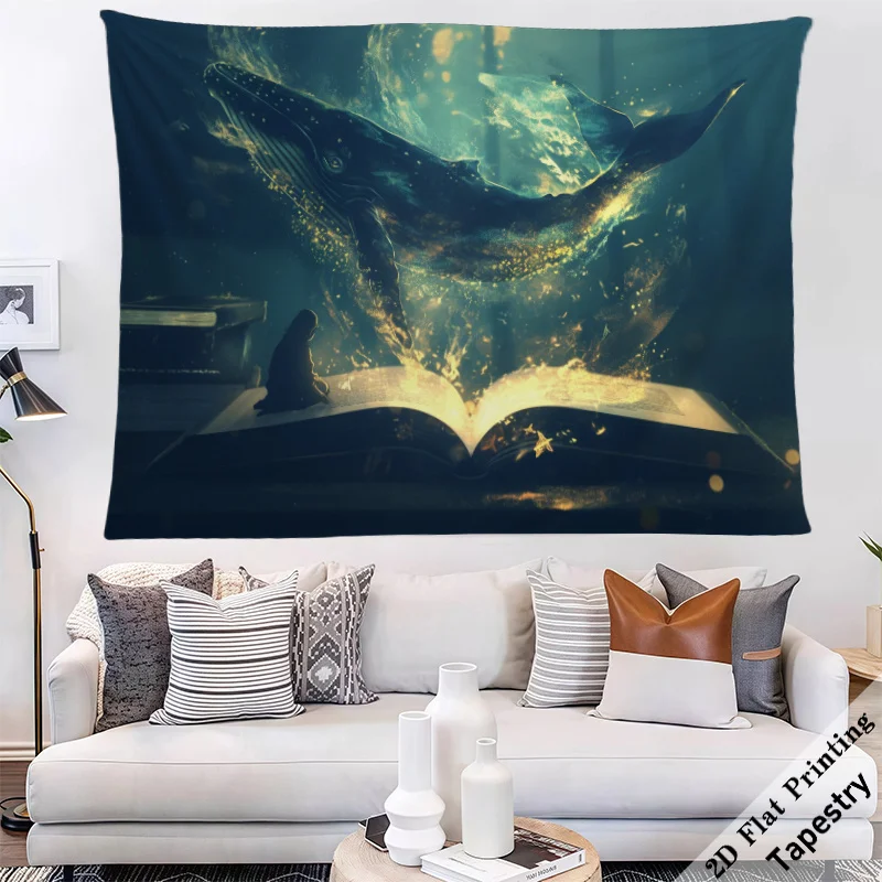 Deep Sea Whale Ocean Galaxy Tapestry Wall Hanging Nautical Marine Room Decor Aesthetic Mural Artwork Home Decor