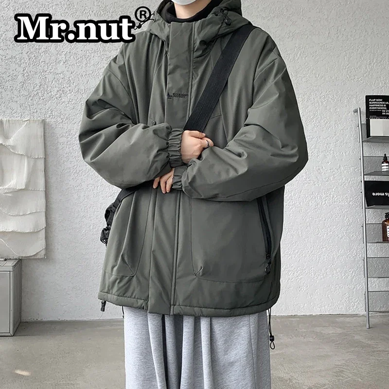 Mr.nut Hooded Windbreak Men\'s Thickened Outdoor Jacket Autumn Winter Camping Thermal Cotton-padded Jacket Unisex Loose Overcoat