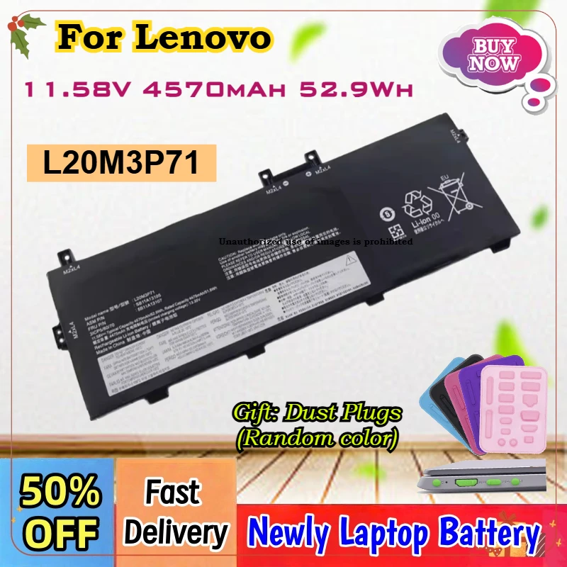

11.58V 4570mAh 52.9Wh L20M3P71 L20C3P71 L20L3P71 Laptop Battery for Lenovo ThinkPad X13 Yoga Gen 2 20W8 5B11A13108 5B11A13107