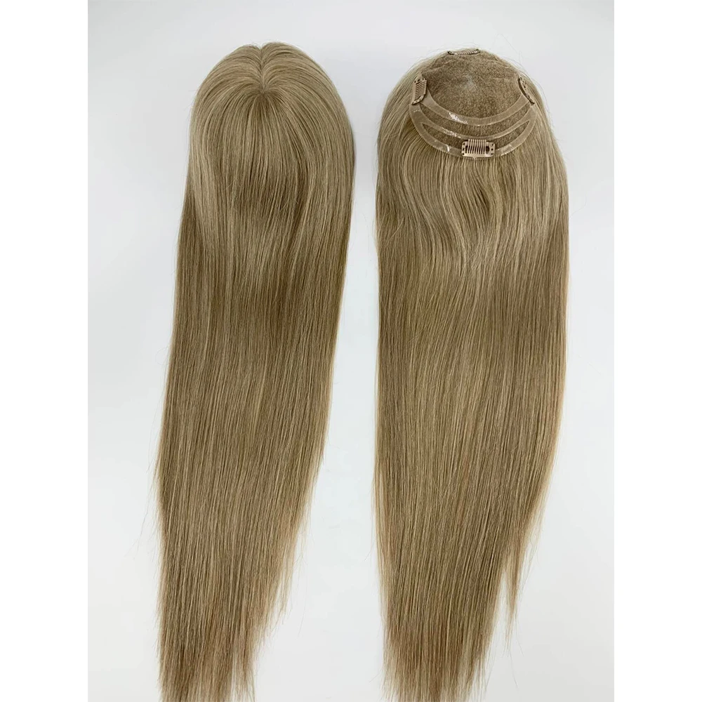 Ready to Ship 5.5x6 Virgin Human Hair Mono Toppers Clip in Blonde Balayage Straight Full Hand Made Topper for Women