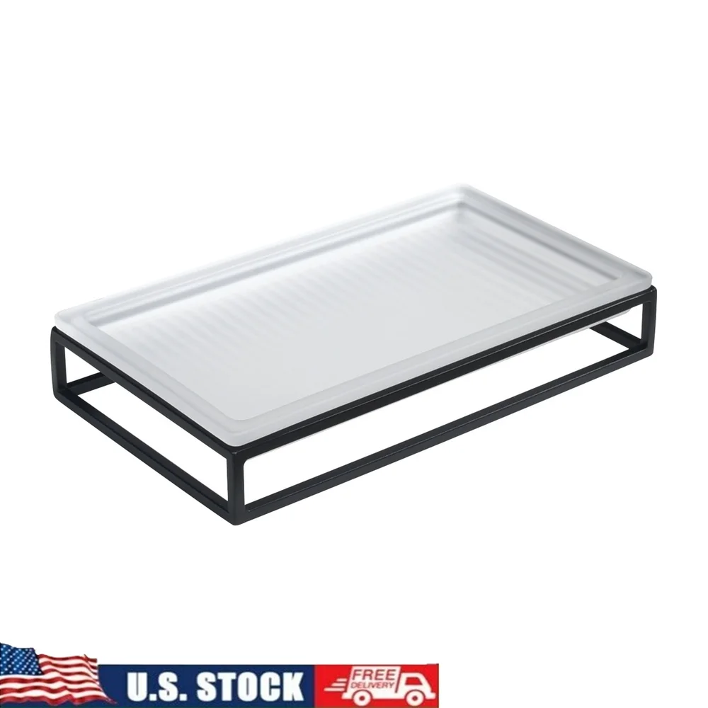 

Frosted Glass Metal Tray Organizer Bathroom Vanity Nightstand Console Table Modern Home Décor Multi-Purpose Storage Solution