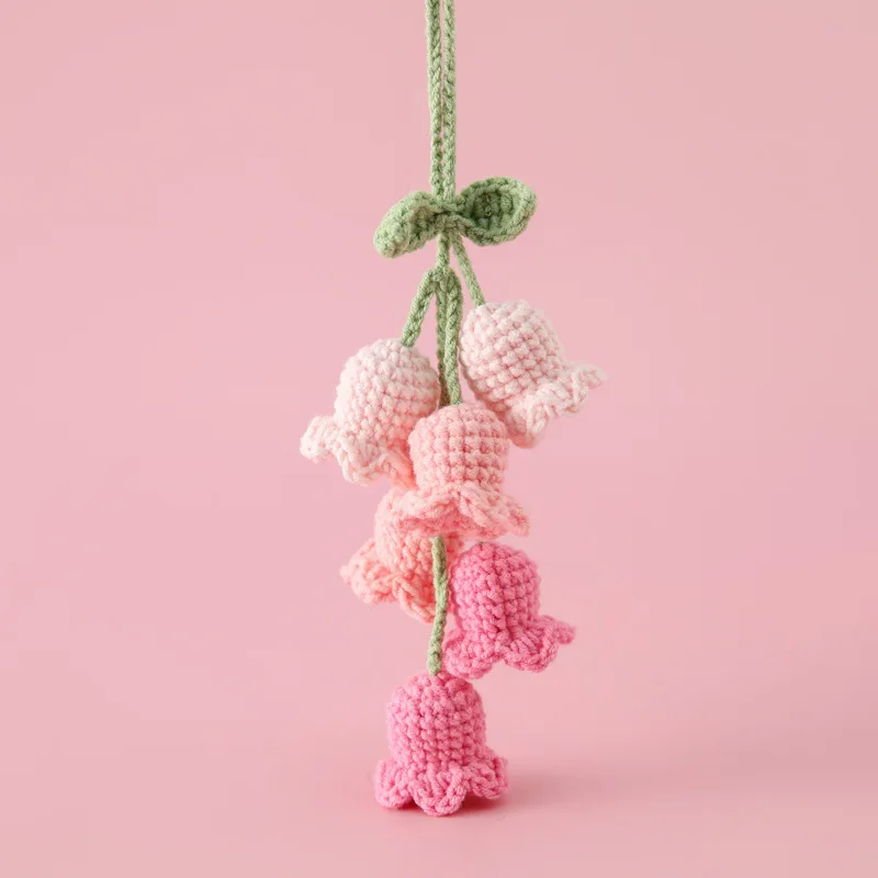 Knitted Lily Of The Valley Flower Pendant Yarn Hook Lily Of The Valley Wind Chime Flower String Car Hanging Decoration