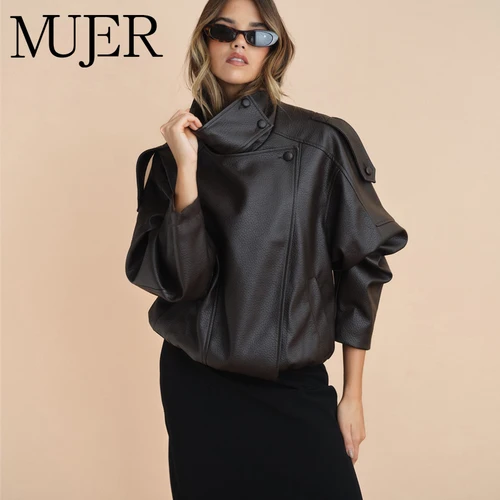Imagen 1 del producto MUJER, cazadora de piel sintética para mujer, chaqueta cortavientos a la moda, abrigo cálido de invierno para mujer, abrigo para mujer