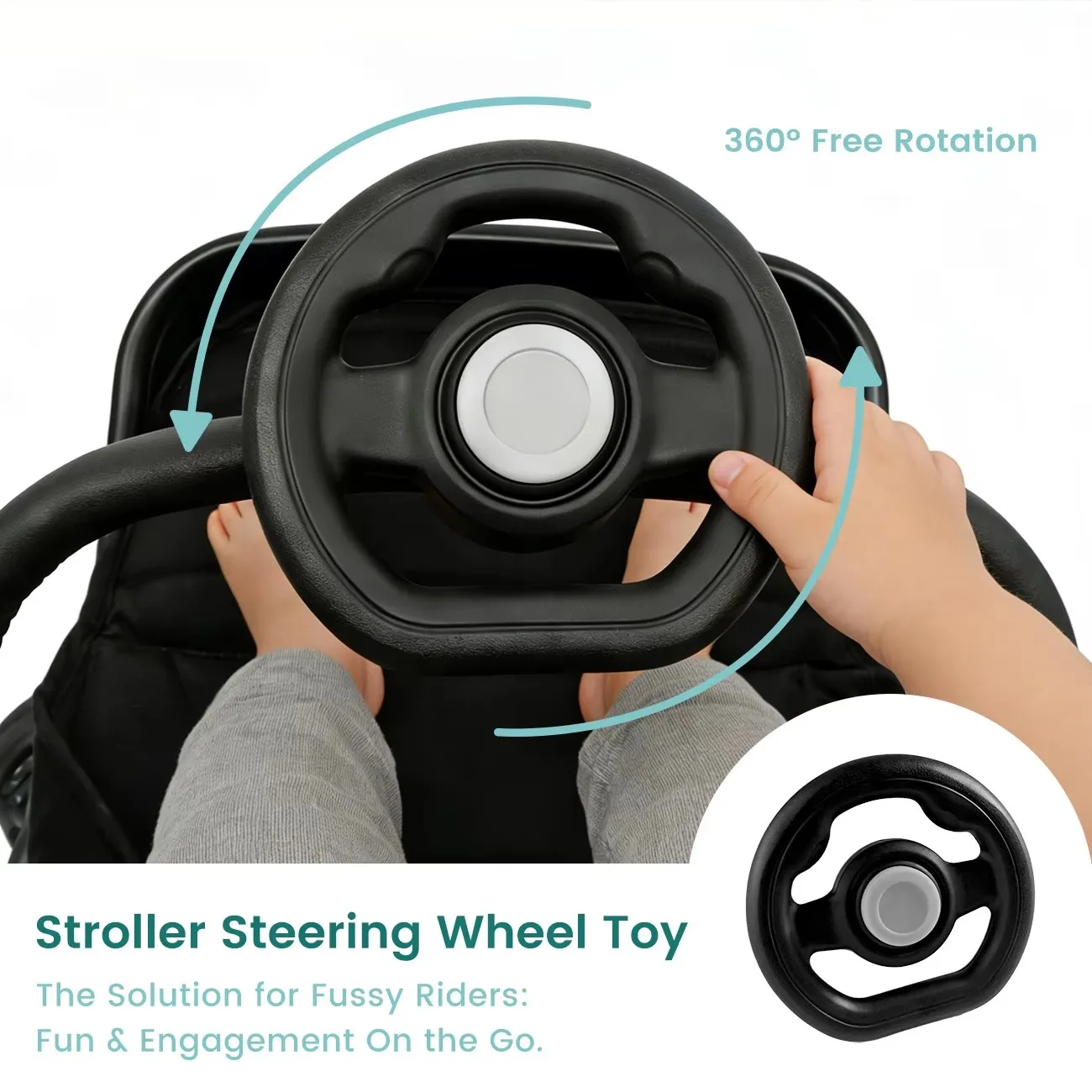

Stroller Steering Wheel Accessory with Honking Sound & 360° Rotation, Engaging Baby Travel Stroller Attachment to Calm Fussy Rid