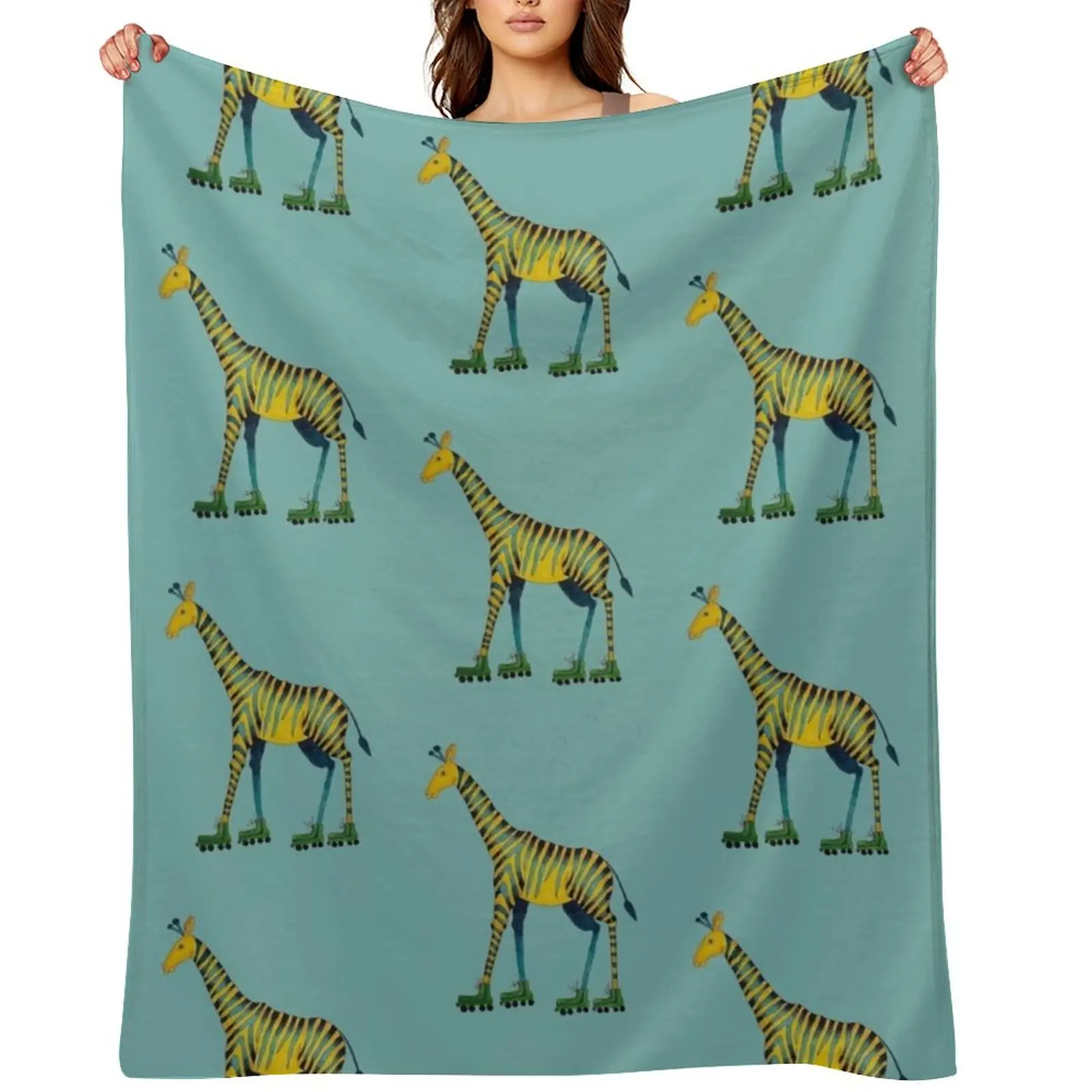 Giraffe Rollerskating Throw Blanket For Baby Travel Decorative Throw Soft Plaid Blankets