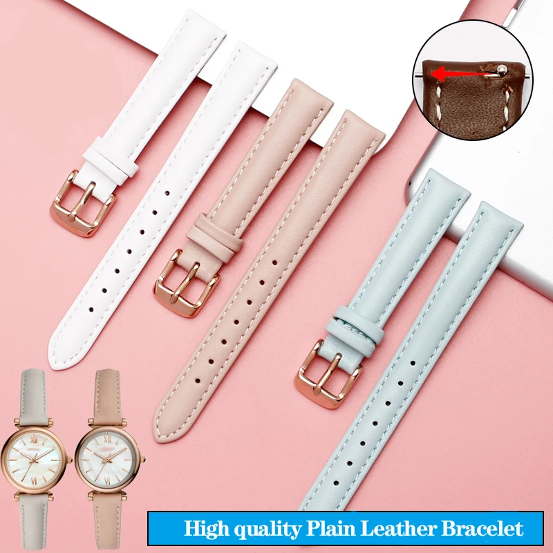 Genuine Leather Watchband for Casio Citizen Fossil Plain Watch Strap Folli Ladies Bracelet Blue Pink Brown 14mm 16mm 18mm 20mm