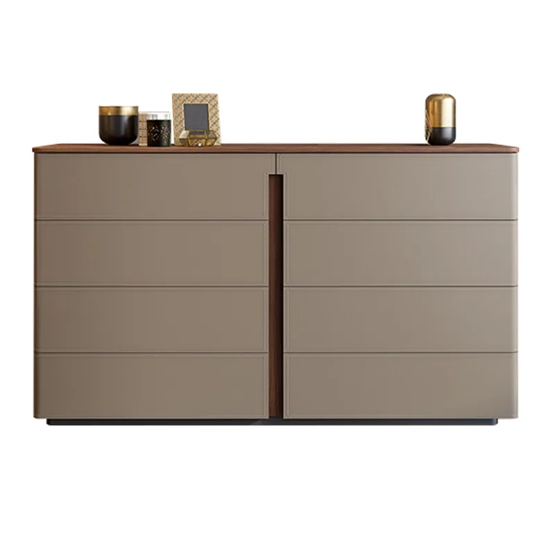 

Solid wood saddle leather dining side cabinet integrated storage cabinet against the wall living room storage cabinet modern