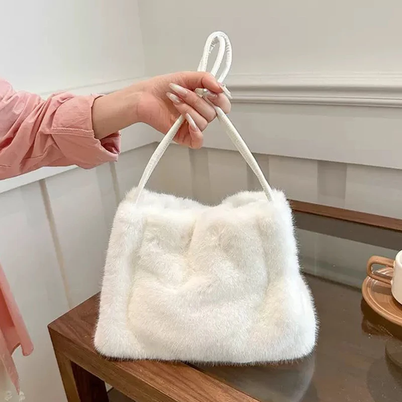 Women Fluffy Shoulder Bag Top-handle Bag New Fashion Female Autumn Winter Handbag Soft Plush Versatile Shopping Tote