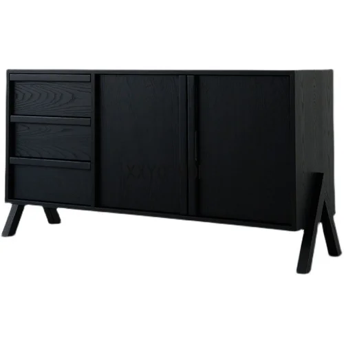 

Solid Wood Sideboard Modern Retro Black Log Chest of Drawers TV Cabinet Living Room Locker