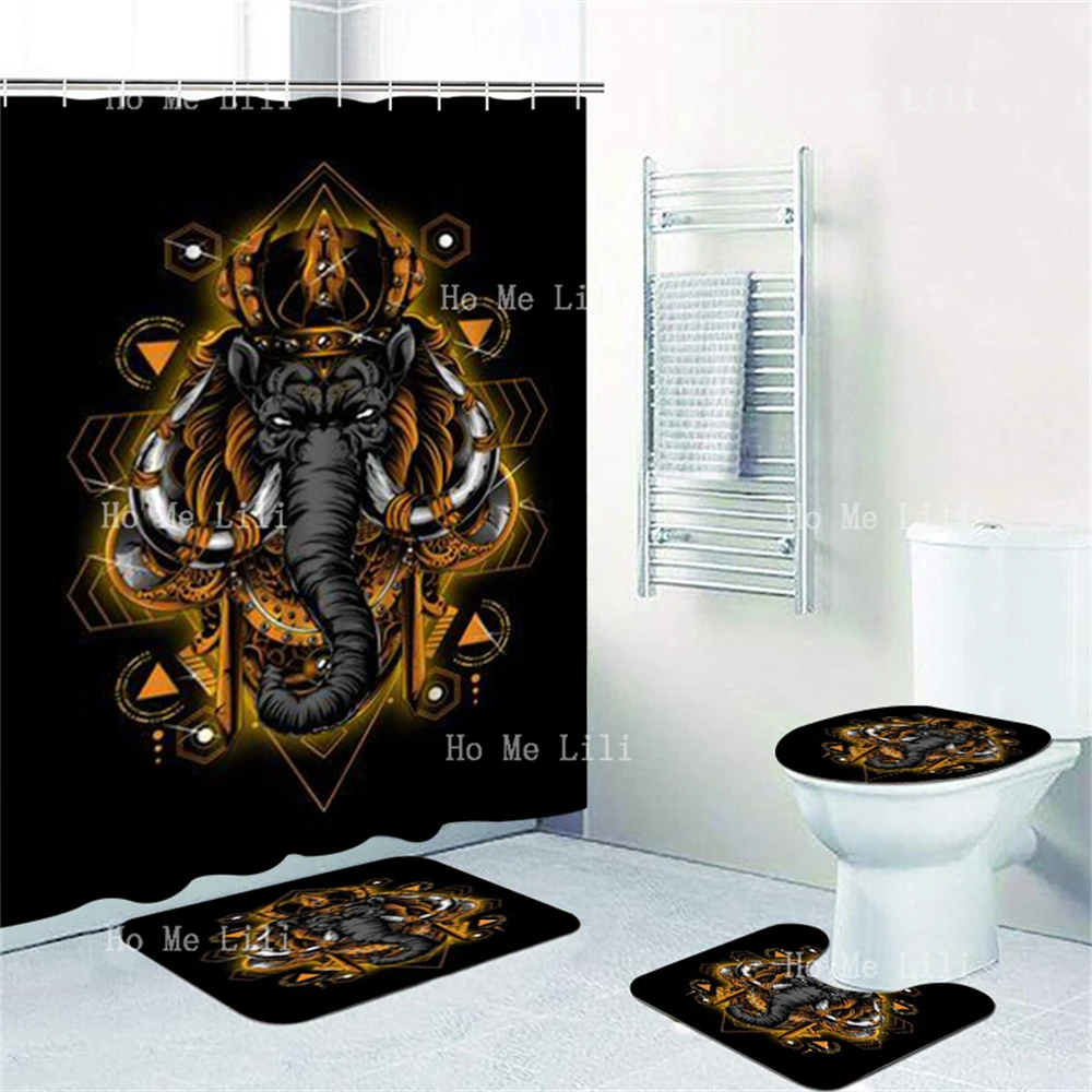 Sacred Geometric Animal Image Giant Mammoth Shower Curtain Sets With Rugs