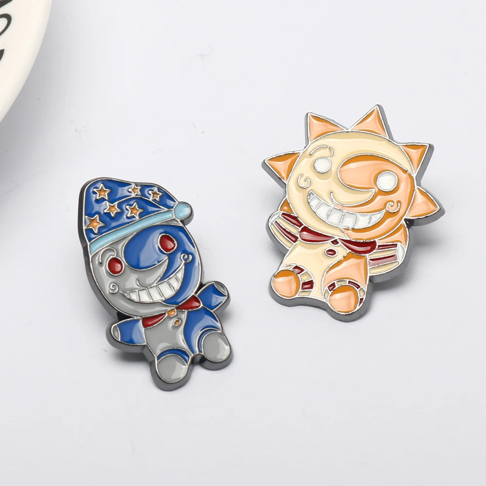 Sun Moon Brooch Cartoon Figure Head Badge Pin Horror Game FNAF Accessories Kids Gifts Toys