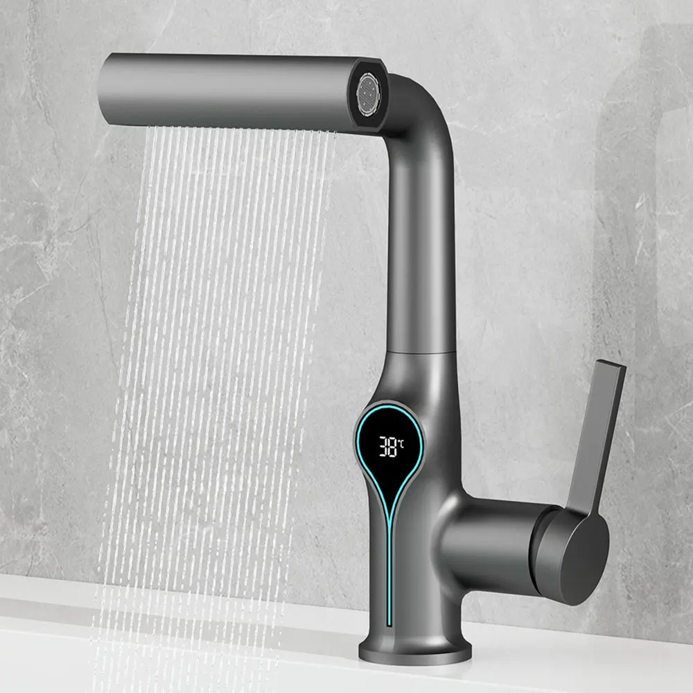 

Multi Functional Waterfall Basin Faucet 4 Mode Mixer Tap Pull Out Nozzle Bathroom & kitchen Faucet Smart LED Display Sink Faucet