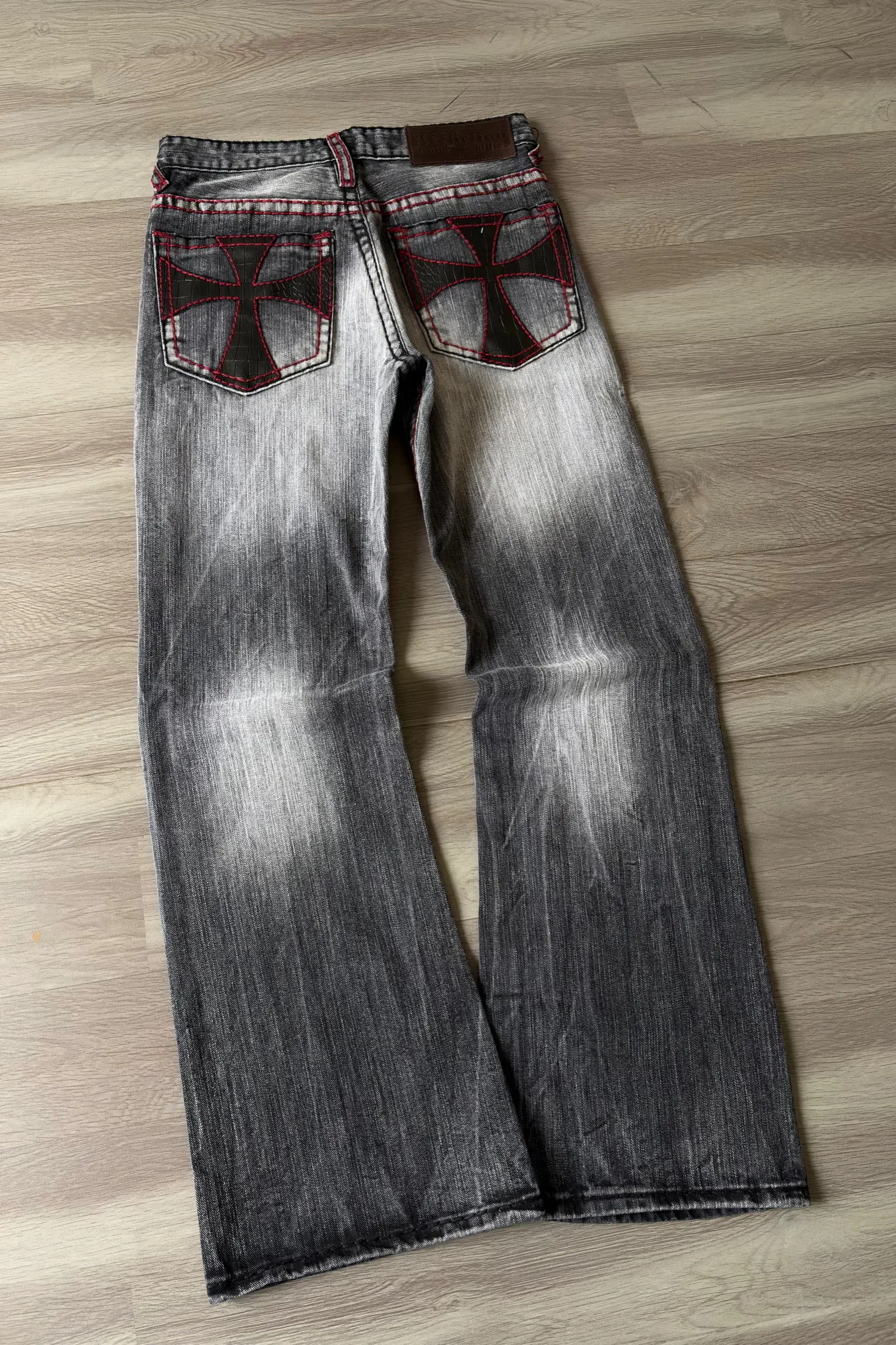 Embroidery On Jeans - Alligator Cross Silver Fade Relaxed Bootcut
