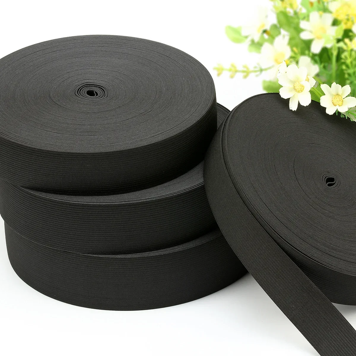 Largura 15mm-60mm branco preto faixa elástica larga plana elastano cinto guarnição fita de costura roupas material de costura flexível para saia