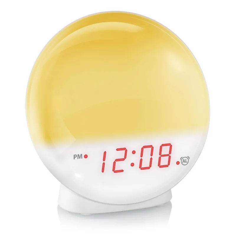 

5" White Electric Sunrise Simulator Alarm Clock with Digital LED Display and Dimmable Nightlight