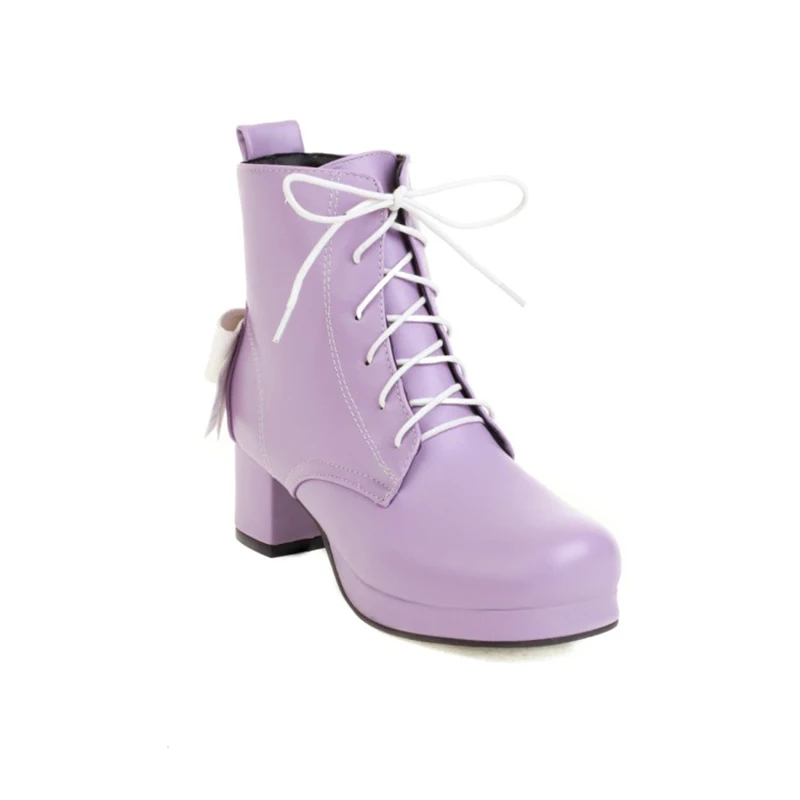 Kolnoo Handmade New Hot Sales Womens Chunky Heel Boots Butterfly Sweet Style Lolita Ankle Boots Evening Fashion Winter Shoes