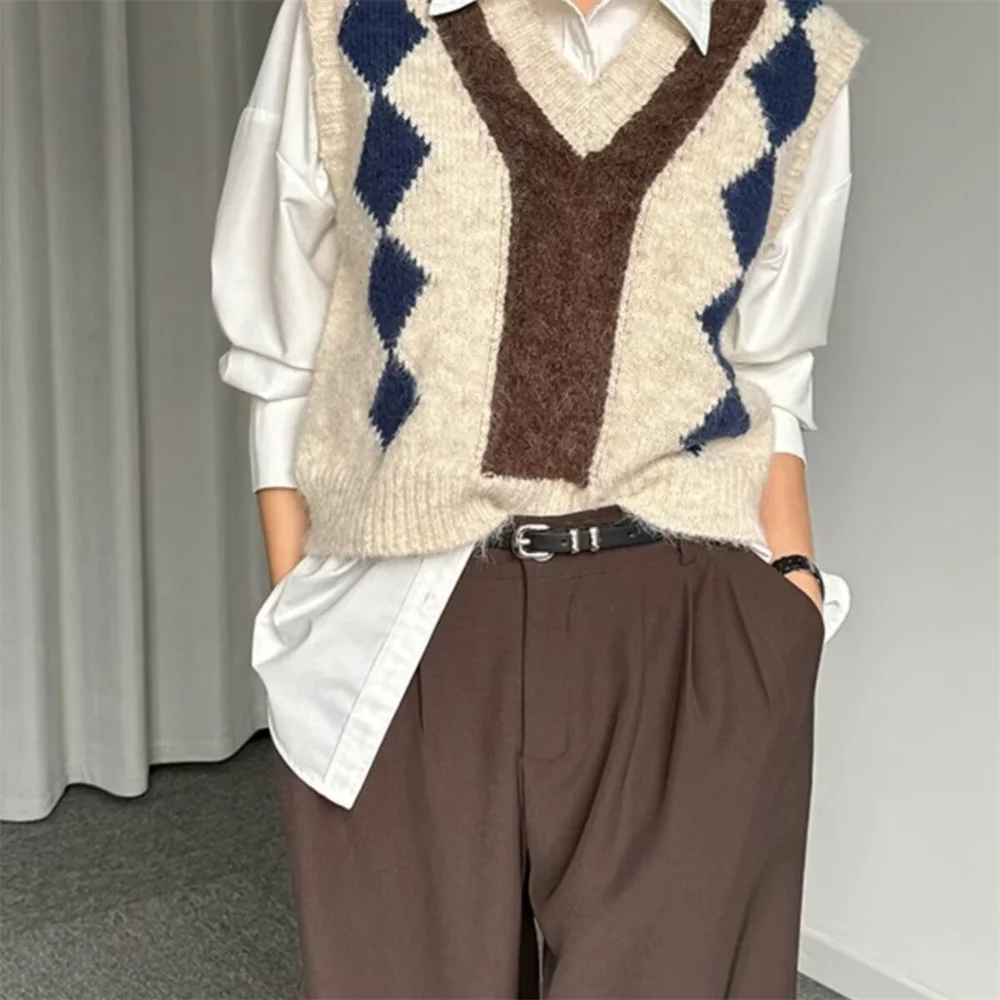 

Taop&Za 2024 Autumn New Product Women's Fashion Casual Retro Color Contrasting Maillard Ling Ge Kan Shoulder Vest