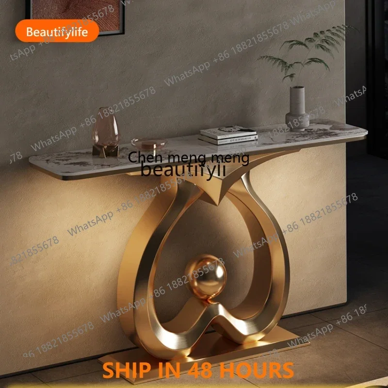 

Italian Affordable Luxury Style Console Stainless Steel Stone Plate Side View SetsFH H