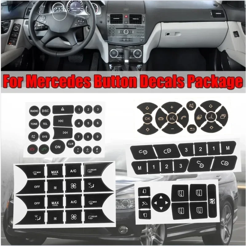 Car Interior Button Repair Sticker Center Control Button Repair Sticker Decorative Accessories for Mercedes Benz 2007-2014 AC