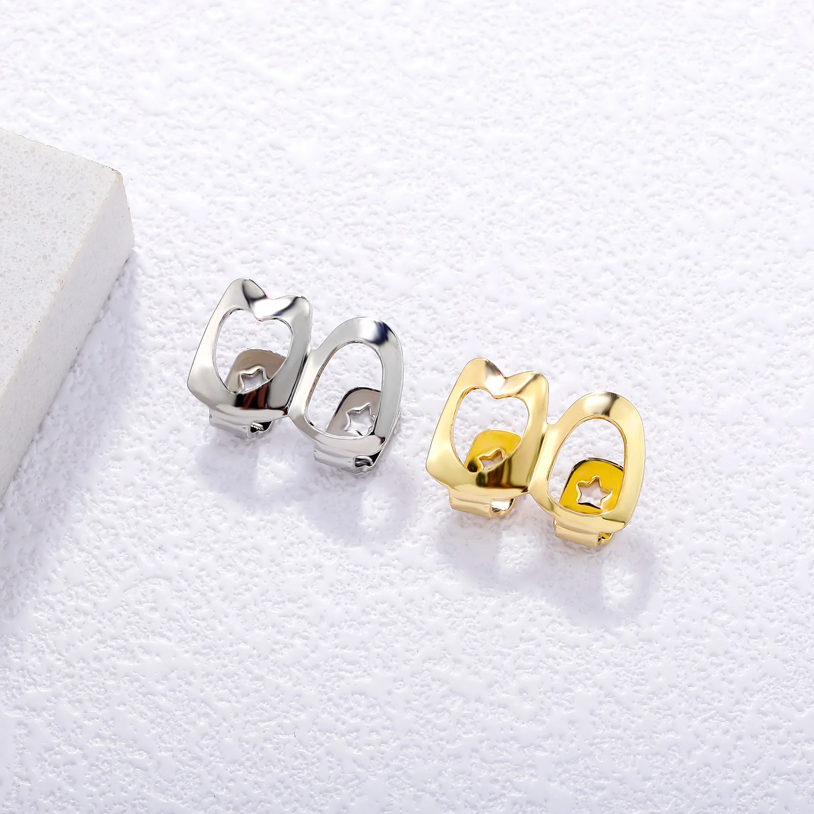 RACHELZ بسيطة مزدوجة الجوف القلب الأسنان قبعات للنساء الرجال المجوهرات الهيب هوب لامعة الأسنان Grillz الأقواس شوايات الأسنان #4