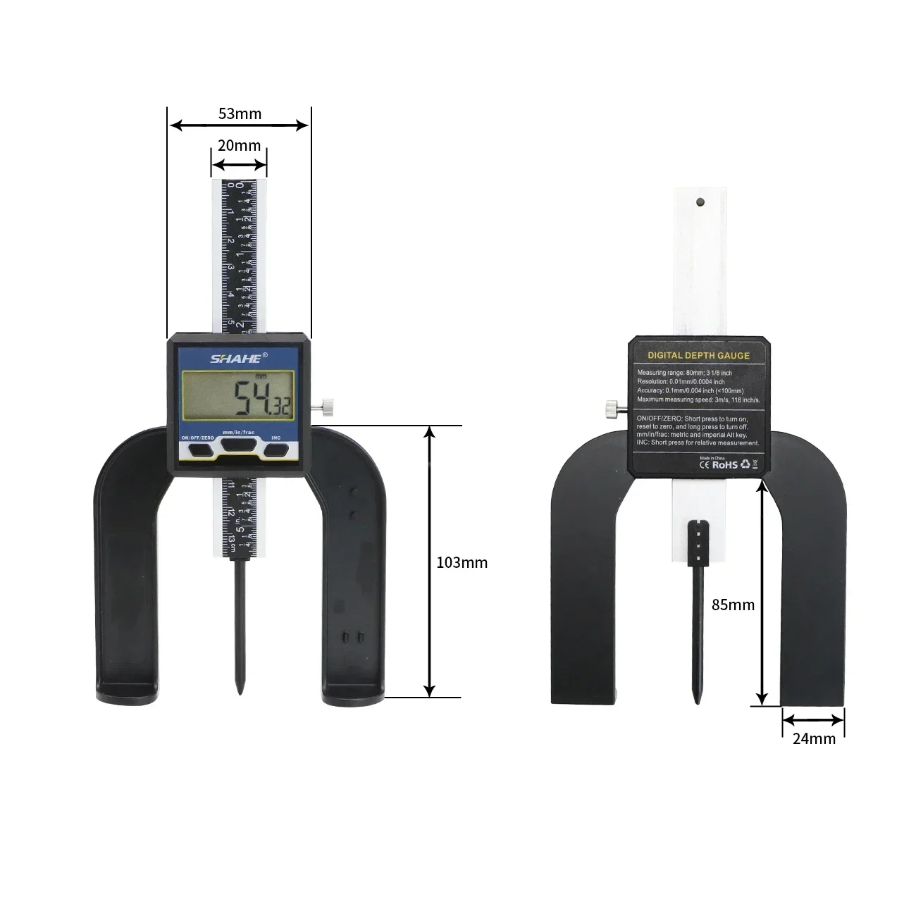 SHAHE 0-80mm 3 1/8 cala cyfrowe mierniki głębokości miernik wysokości z podstawą magnetyczną linijka do obróbki drewna do stołu routera