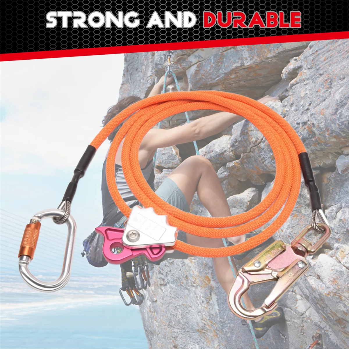 RUAI Kit linea di ribaltamento con nucleo in filo di acciaio Corda di posizionamento per arrampicata regolabile per arrampicatori Scalatori di alberi all'aperto