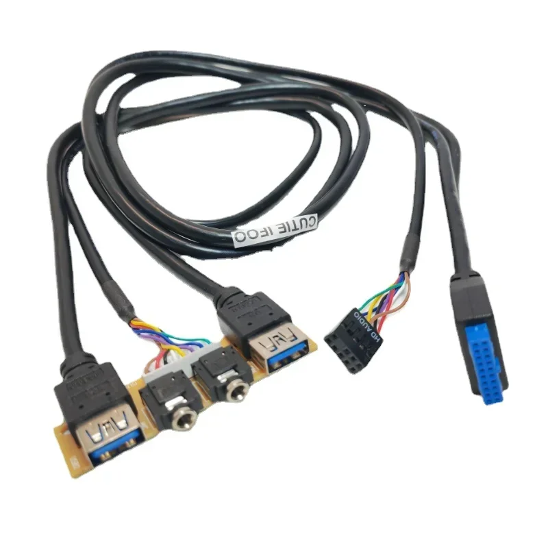 6.8cm Computer Chassis Motherboard Extension Front Panel Cable 19P 9Pin To 2-Port USB 3.0 HD Audio 3.5mm Mic Speaker Socket Cord