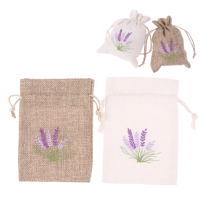 1PCS Dry Flower Aroma Bags Embroidery Lavender Pouches Reusable Aromatherapy Drawstring Bag Cotton Jute Seeds Bags