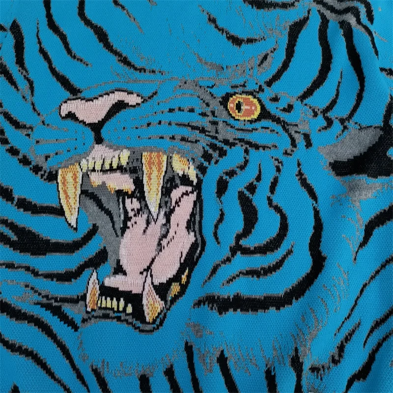 3 Colours WACKO MARIA Vintage Loose Tiger Totem Cotton High Quality Jacquard Winter High-end Mens Womens Pullover Sweater