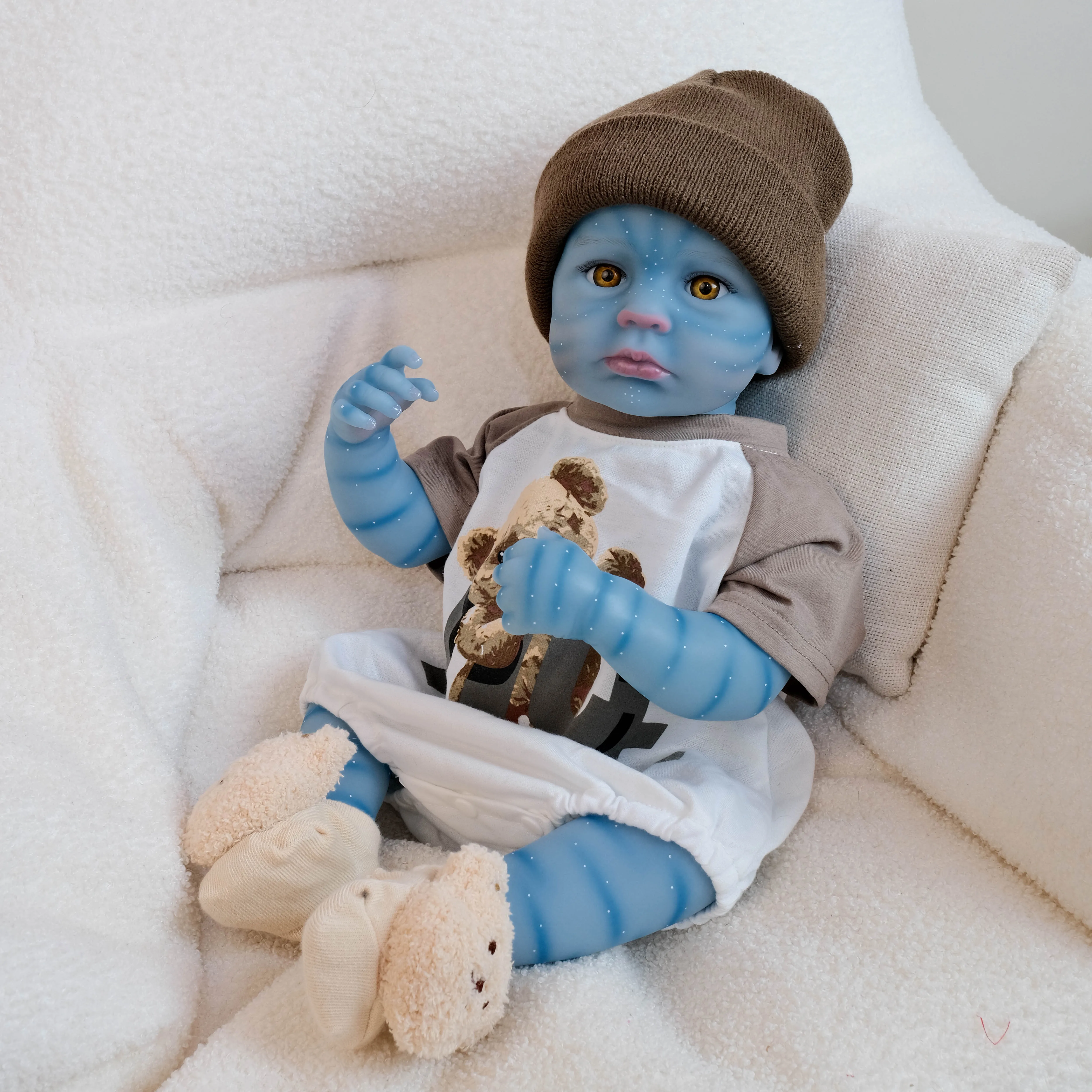 NPK Boneca LouLou Awake de 19 polegadas - Pintura detalhada de alta qualidade feita à mão Boneca pequena realista de corpo inteiro para bebês e crianças