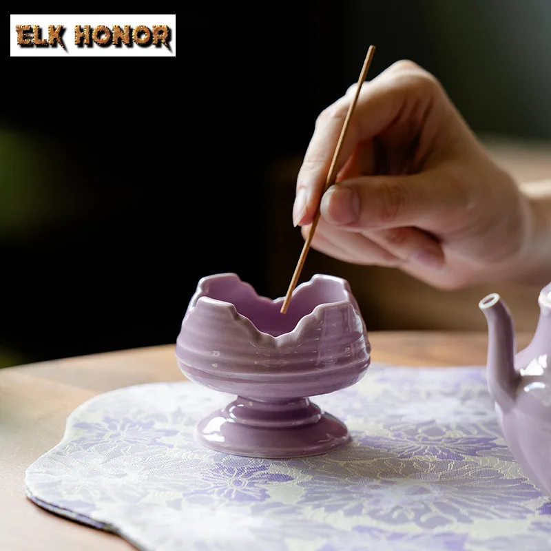 Purple High Foot Incense Holder Zen Garden Incense Burners Aromatherapy Scented Aromatic Candles Censer Bedroom Decoration Craft