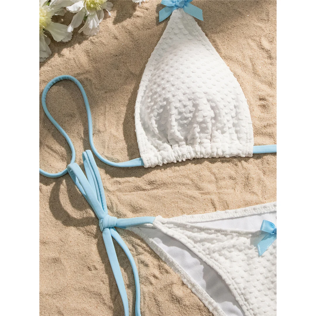 Sexy Neckholder-Bikini mit hohem Beinausschnitt, zweiteiliger Badeanzug für Damen, Badebekleidung mit Schleife und Riemchen, Badeanzug, Badebekleidung, Schwimmbikini V6526 – Detail 14