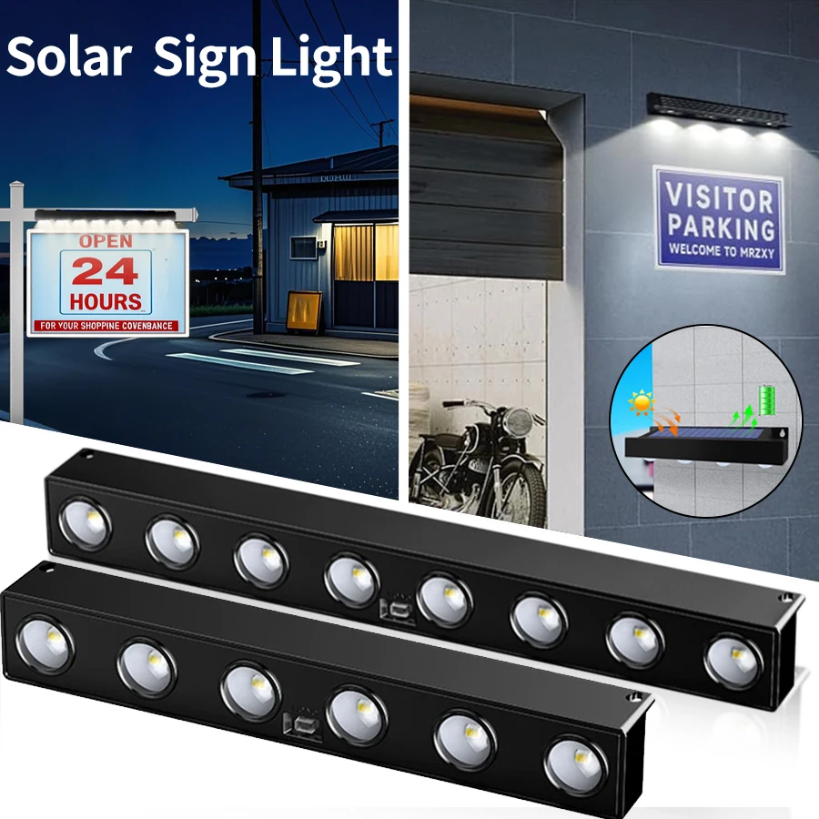 Outdoor Solar Sign Lights 4/6/8 LED Dusk to Dawn Solar Powered Mailbox Address House Number Real Estate Sign Posts Bright Lighti