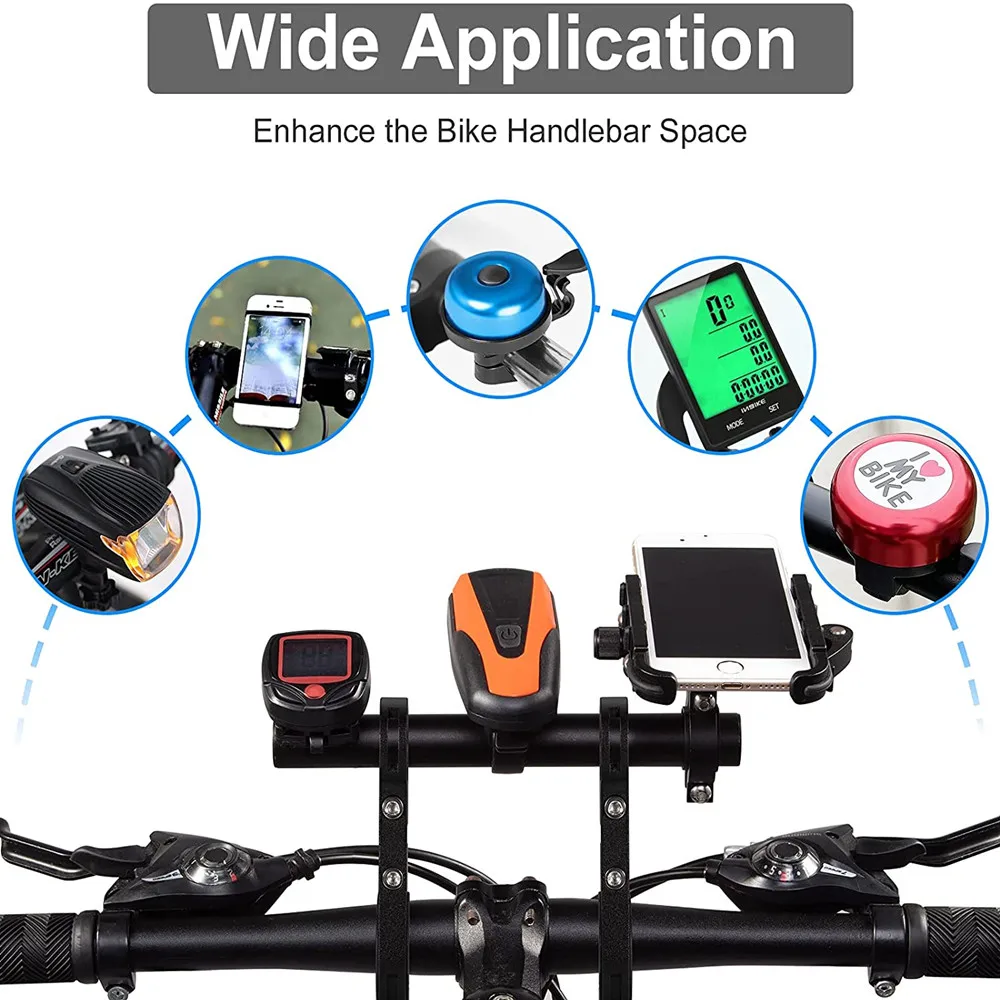 20CM Carbon Fiber Pattern Bike Handlebar Extension Bracket, Double Handlebar Mount Holder for Motorcycle Phone Lamp Speedometer