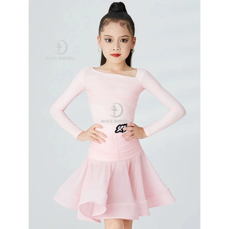 

Pink Latin Dance Dress For Girls Performance Costume Rumba Samba Ballroom Dance Clothes Kids Latin Dance Practice Wear