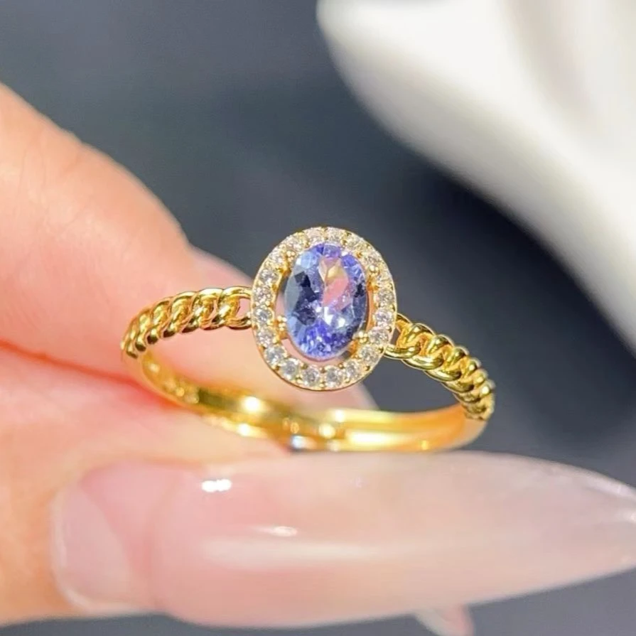 

Genuine Tanzanite Ring 925 Silver Sparkling Blue Stone Luxury Wedding Band Fine Jewelry with Authentic Certificate