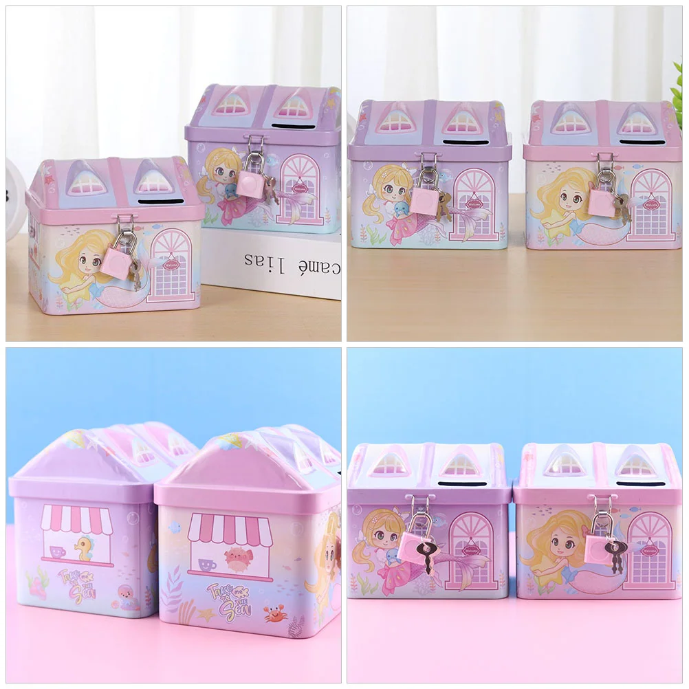 Piggy Bank Boys Toys Metal Safe House with Lock Tinplate Money Jar for Toddlers Saving Child Girl Kawaii