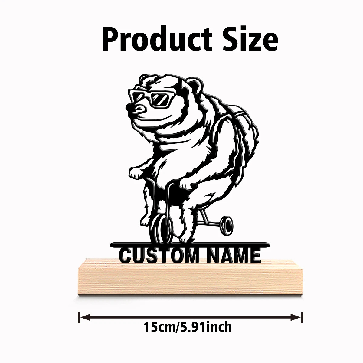 1pc Beauty Personalized Custom A frog riding a bicycle Metal Art With Wooden Base Tabletop Decoration Wooden Accent Wall Decor
