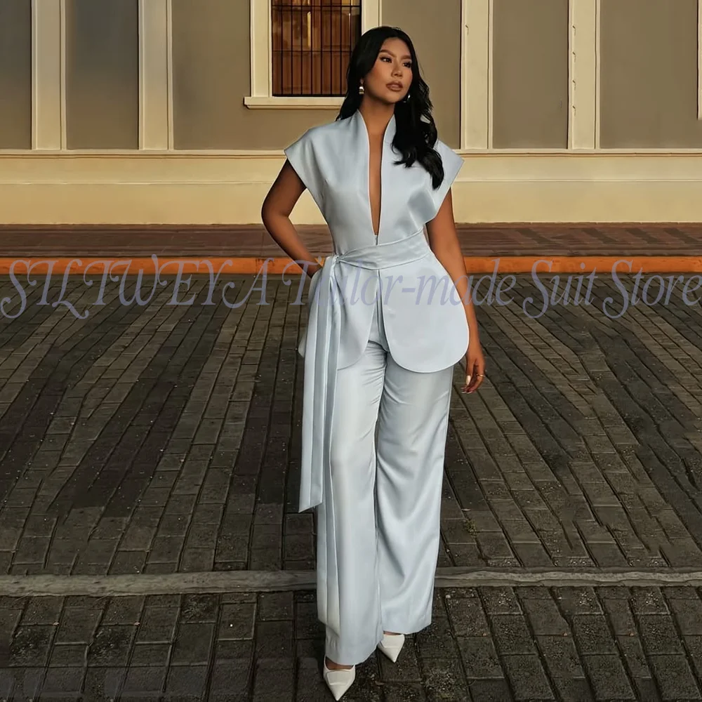 Modern Women Suits For Wedding Business Fashion 2 Pieces Sets Elegant Women's Sets Outfits Short Sleeves Jacket Pants Customized
