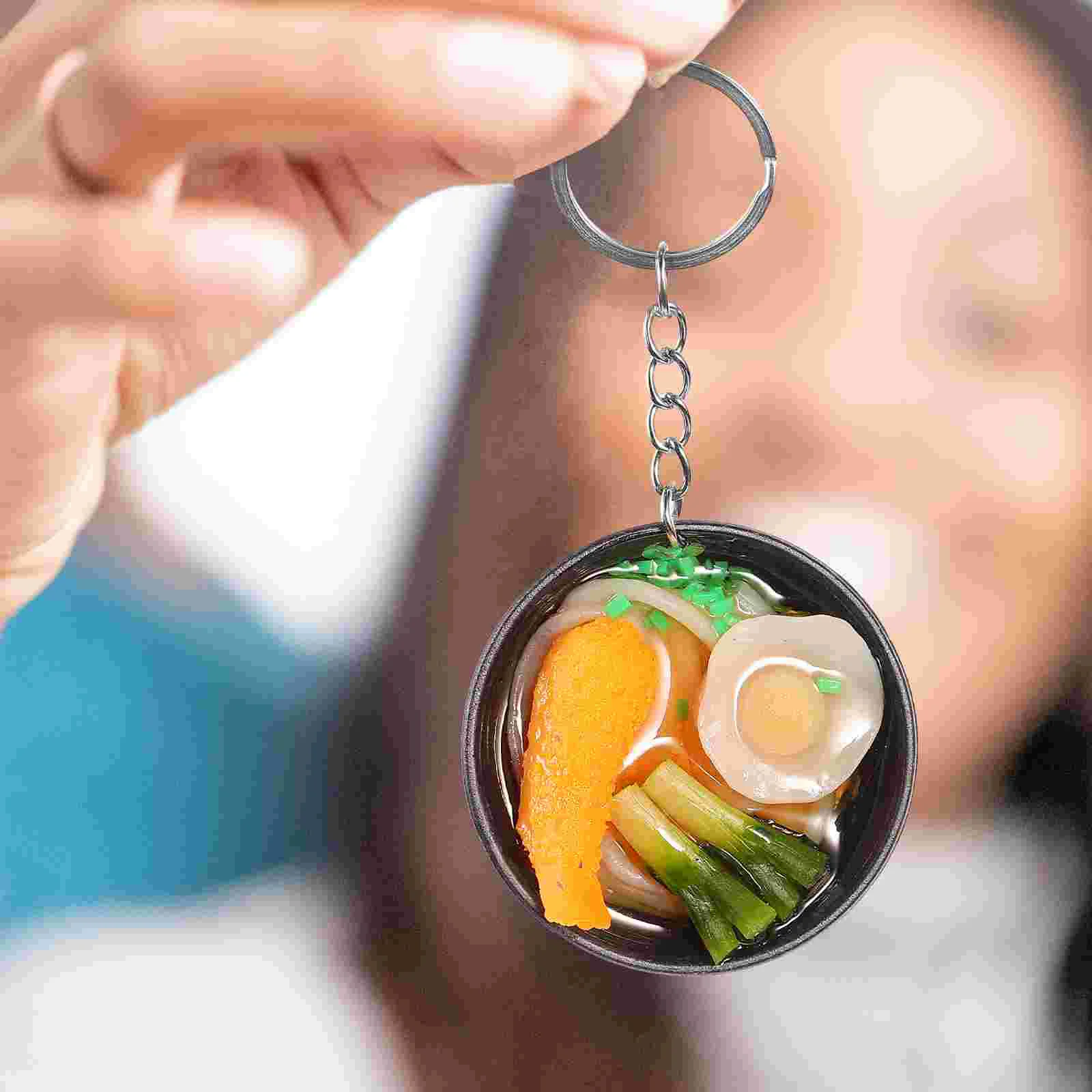 2 Pcs Key Chain Mini Toys PVC Artificial Food Keychain Ramen Bowl Pendant Child