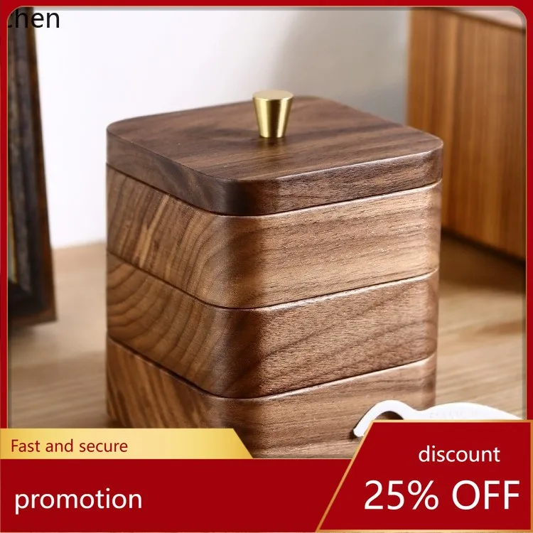 

CZ Solid Wood Dental Floss Box, Solid Wood Toothpick Storage Box, Black Walnut Household Dental Floss Storage Box with Lid