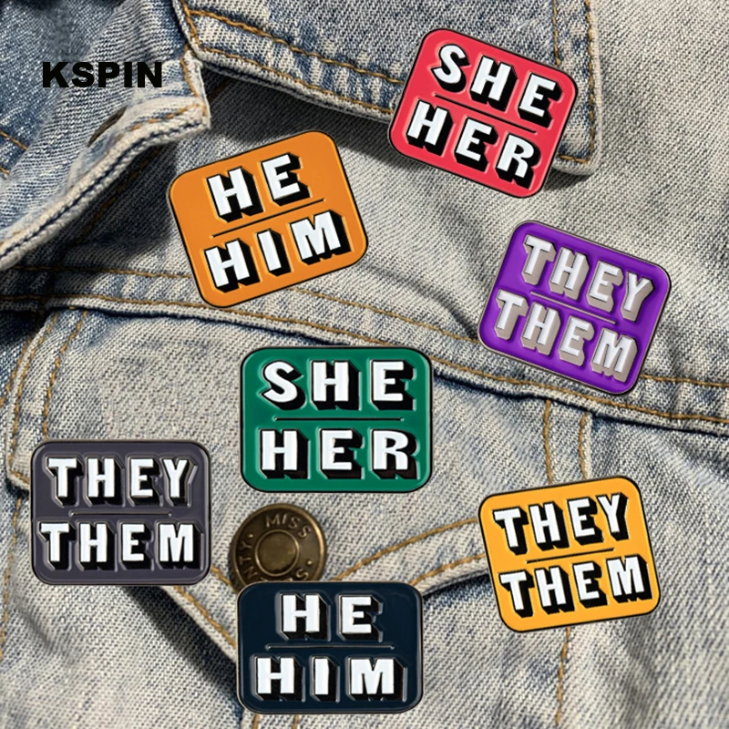 THEY THEM  SHE HER HE HIM Lapel Pins Badges Brooches Enamel Pins Pronoun Badge