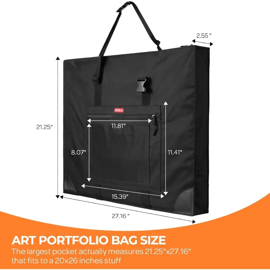 حافظة فنية كبيرة الحجم للفنانين مع زوايا جلدية وتصميم توسيع جانبي ومحفظة تخزين مقاومة للماء