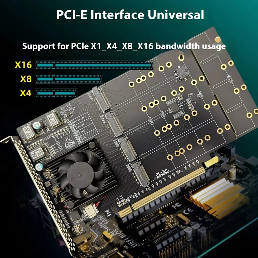 PCIe X16 Expansion Card Eight Disks M.2 NVME PLX8749 Silent Full Height 128Gt/S for PCI-E X1 X4 X8 X16 Non Split PCIe 4.0 X16