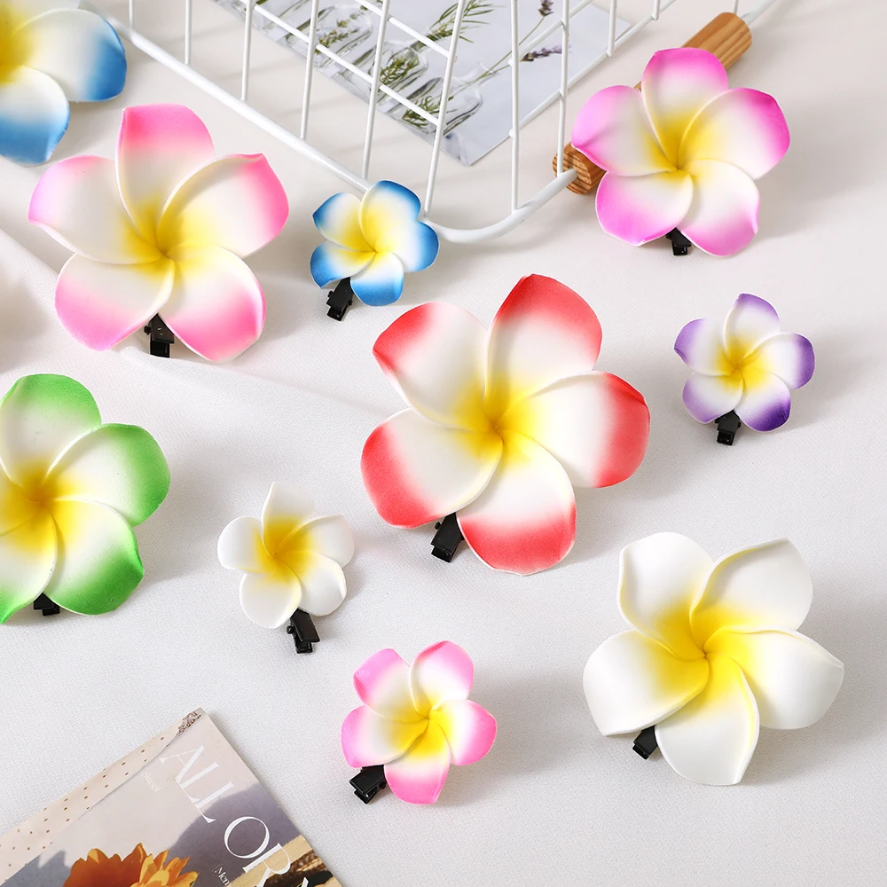 10pcs 4/7/9cm Plumeria Flower Hair Clips Women Girls Cute Hairpins Egg Flower Barrettes Hawaiian Wedding Party Hair Accessories