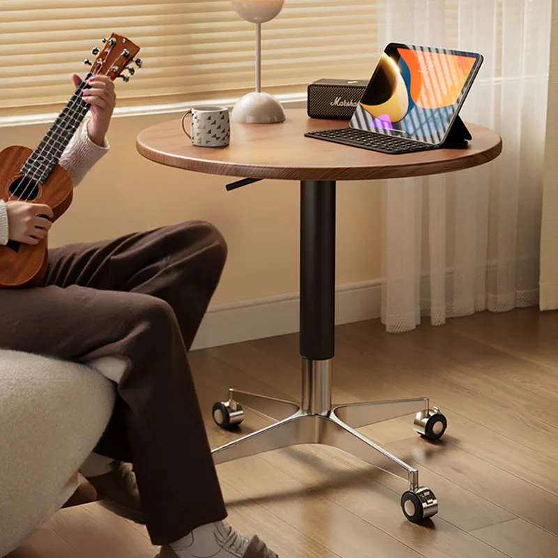 طاولة مستديرة صغيرة من الخشب الصلب قابلة للرفع بجانب السرير وطاولة صغيرة لغرفة المعيشة