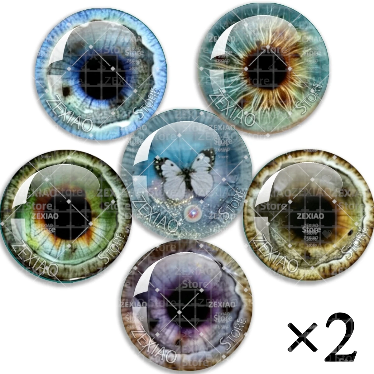 12Pcs Beautiful Butterfly Pattern Blythe BJD Doll Eye Chips Glass Cabochon Classic Pupil Eyes for Doll DIY Jewelry MS008