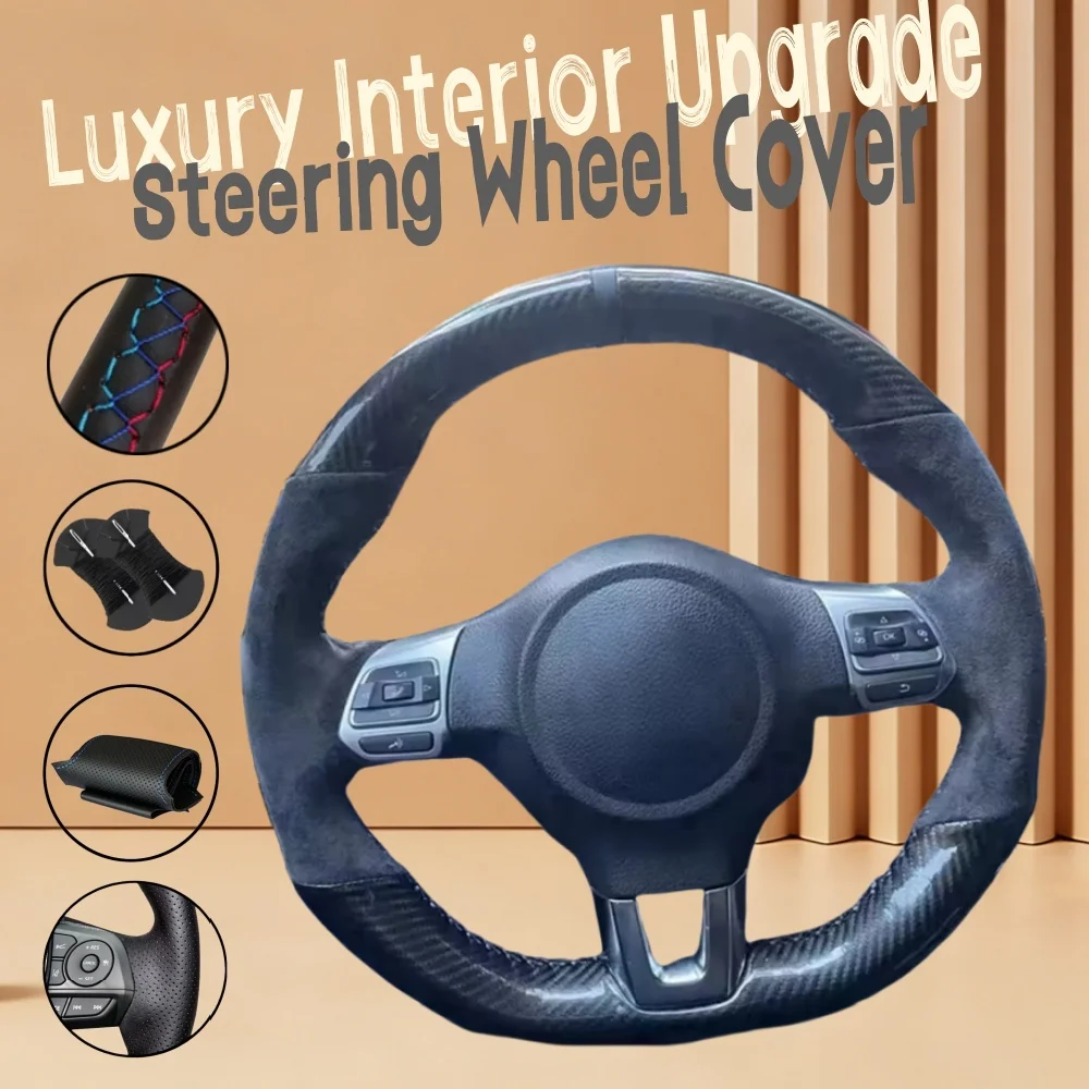 

Customize Carbon Fiber Leather Car Steering Wheel Cover MK6 Scirocco R Passat CC R-Line Steering Wrap Cover For Volkswagen Polo