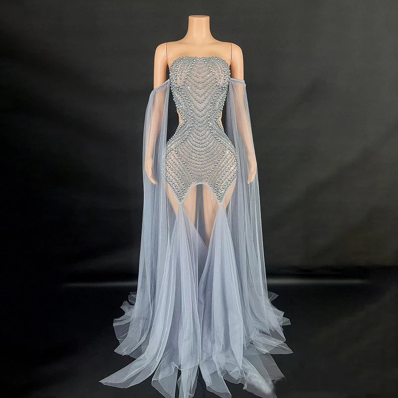 Kostium dla piosenkarki jazzowej, taniec, wiele kolorów, perły, siateczka, suknie wieczorowe, sukienka na imprezę, strój festiwalowy, odzież sceniczna, na wybieg, XS10393