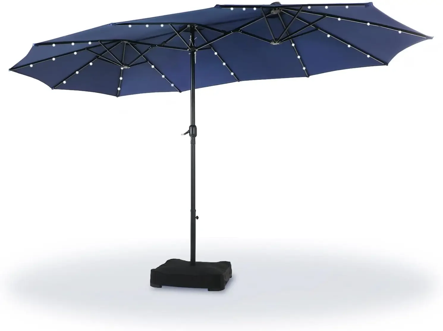 15 ft Extra Large Patio Umbrella with Solar Lights, Rectangular Outdoor Umbrella with Base Included, Market Umbrella Double-side